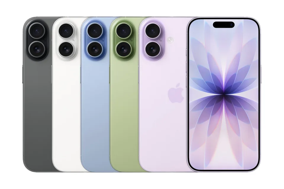 iPhone 17, shown from the back in its colours and from the front