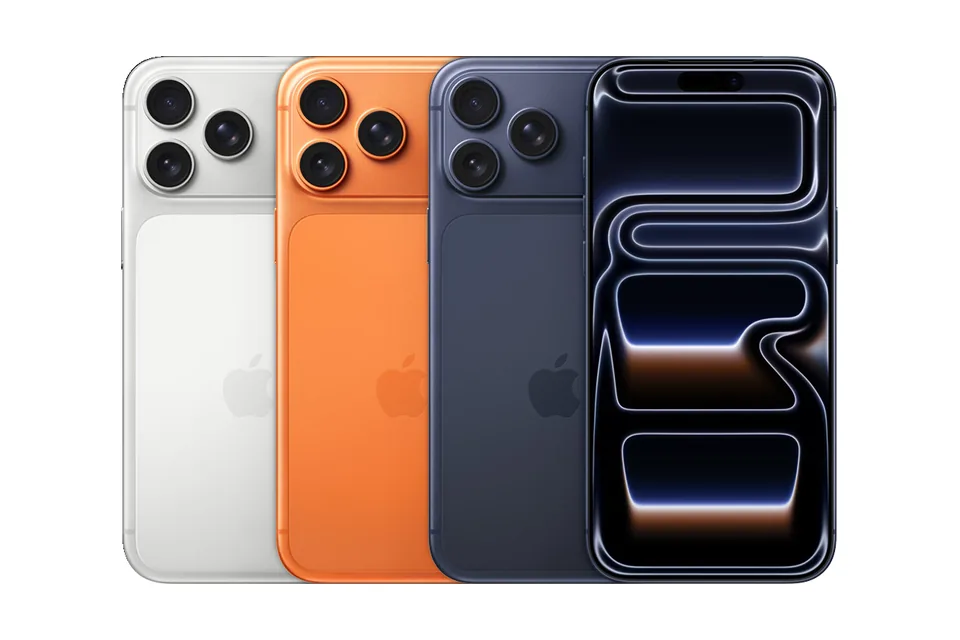 iPhone 17 Pro Max, shown from the back in its colours and from the front