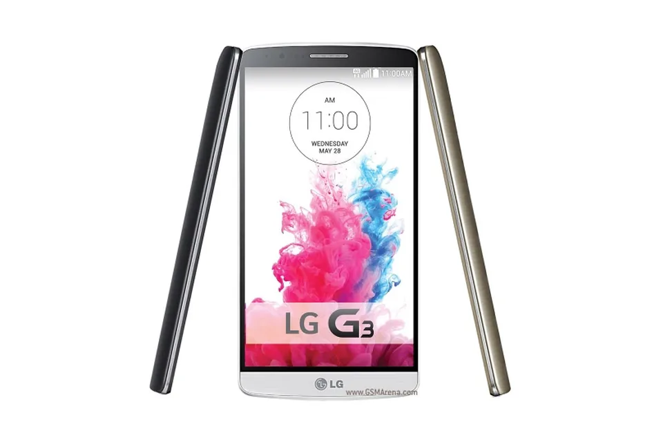 LG G3, shown from the back in its colours and from the front
