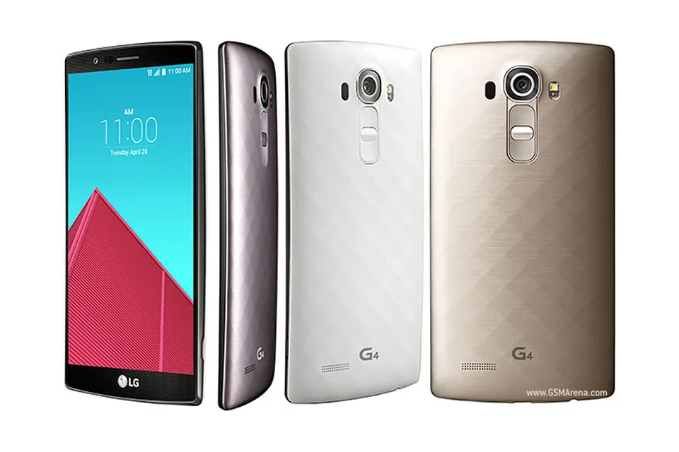 LG G4, shown from the back in its colours and from the front