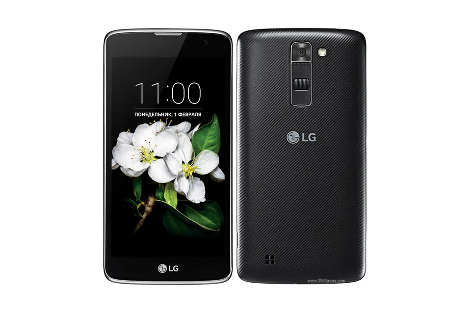 LG K7, shown from the back in its colours and from the front
