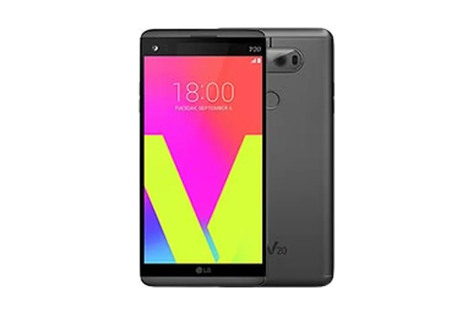 LG V20, shown from the back in its colours and from the front