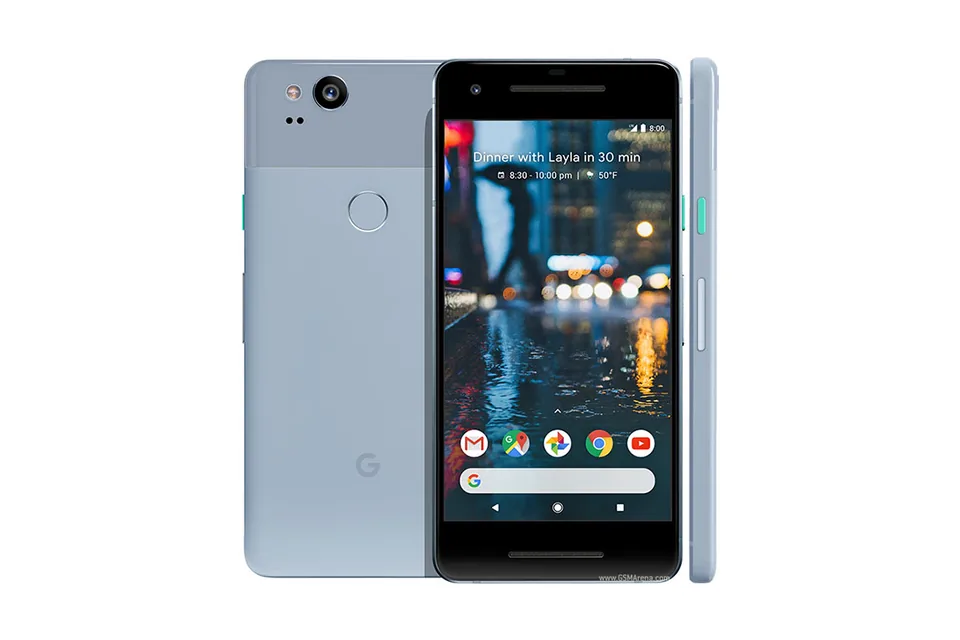 Pixel 2, shown from the back in its colours and from the front