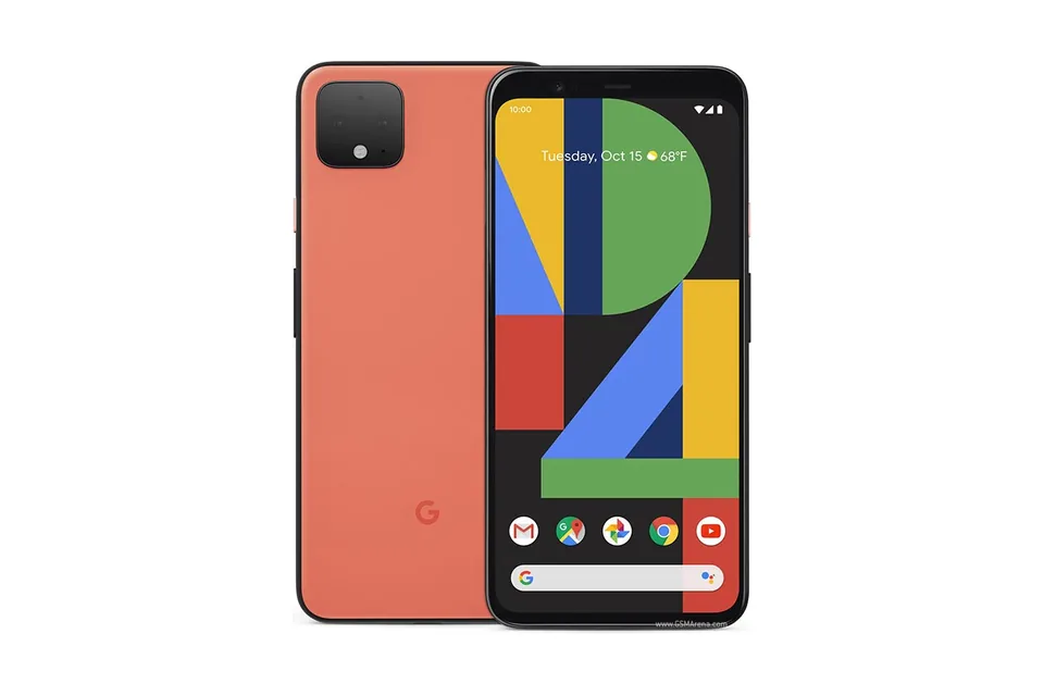 Pixel 4 XL, shown from the back in its colours and from the front