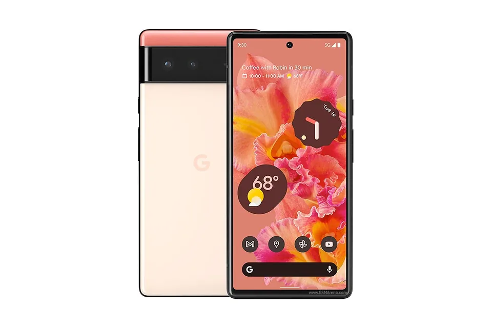 Pixel 6, shown from the back in its colours and from the front