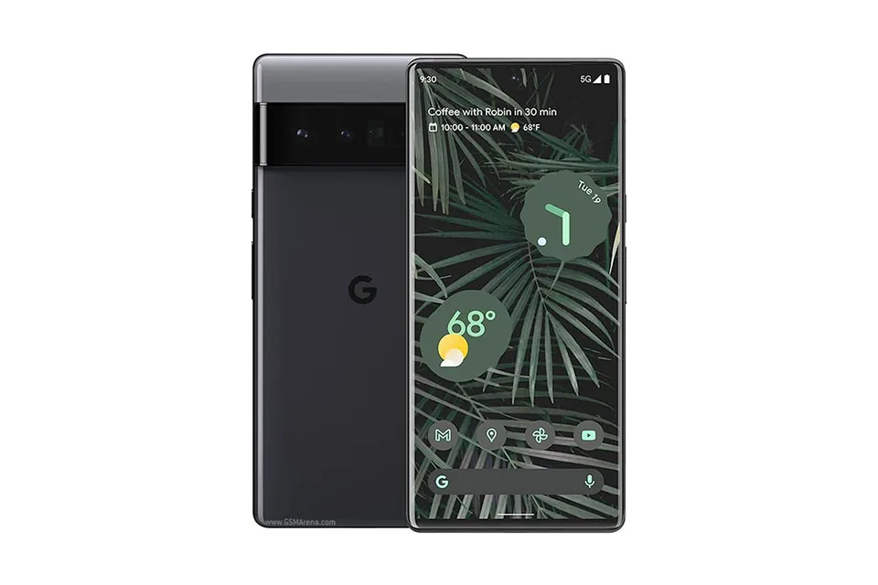 Pixel 6 Pro, shown from the back in its colours and from the front
