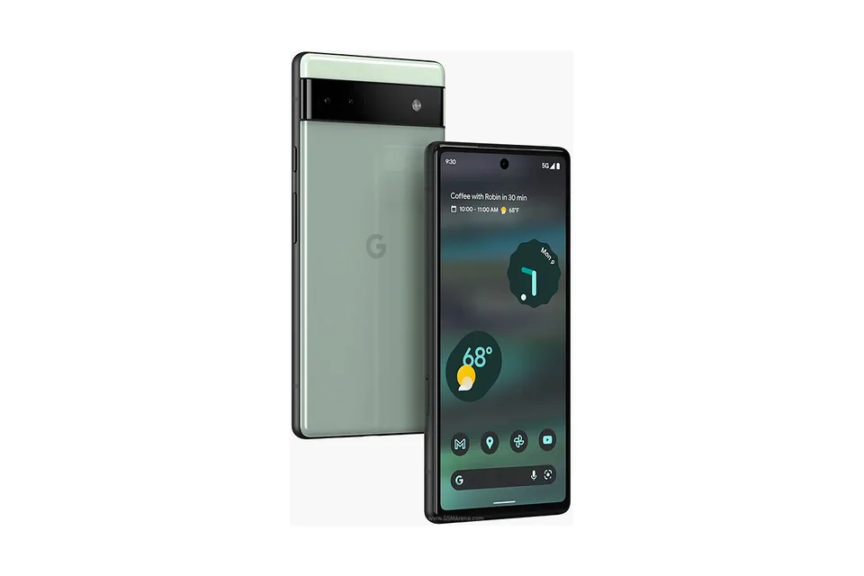 Pixel 6a, shown from the back in its colours and from the front
