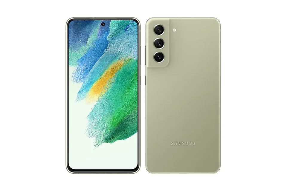 Galaxy S22 FE, shown from the back in its colours and from the front