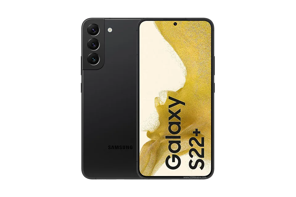 Galaxy S22+, shown from the back in its colours and from the front