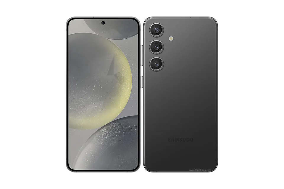 Galaxy S24, shown from the back in its colours and from the front