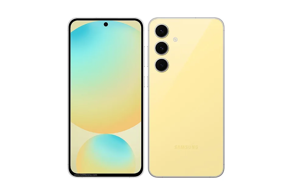 Galaxy S24 FE, shown from the back in its colours and from the front