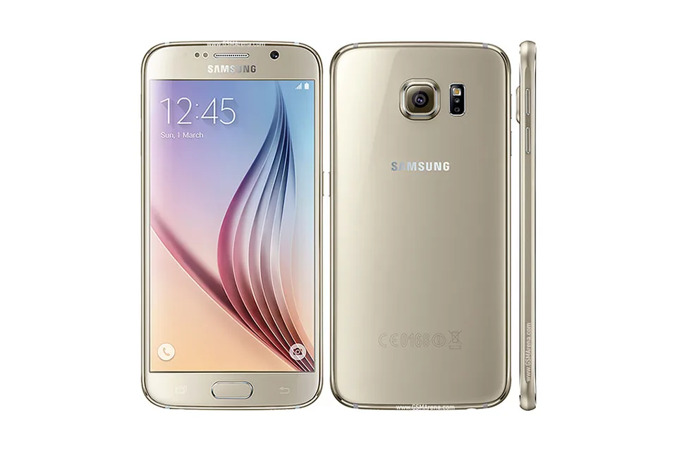 Galaxy S6, shown from the back in its colours and from the front