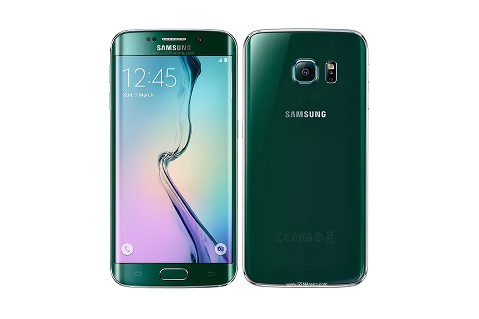 Galaxy S6 edge, shown from the back in its colours and from the front