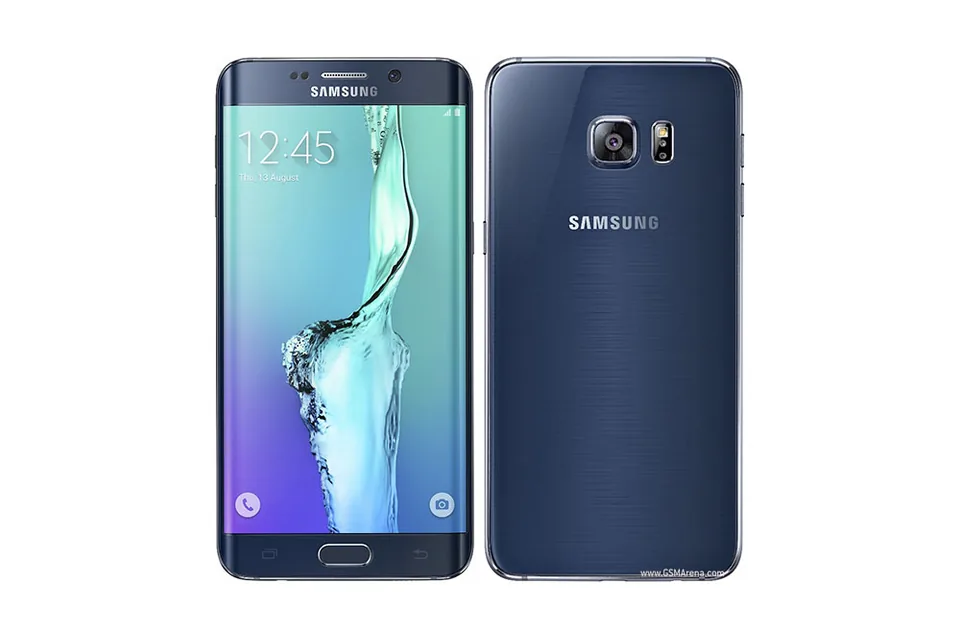 Galaxy S6 edge+, shown from the back in its colours and from the front