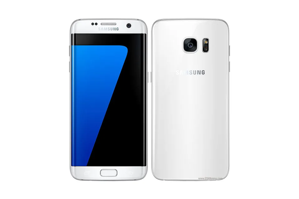 Galaxy S7 edge, shown from the back in its colours and from the front