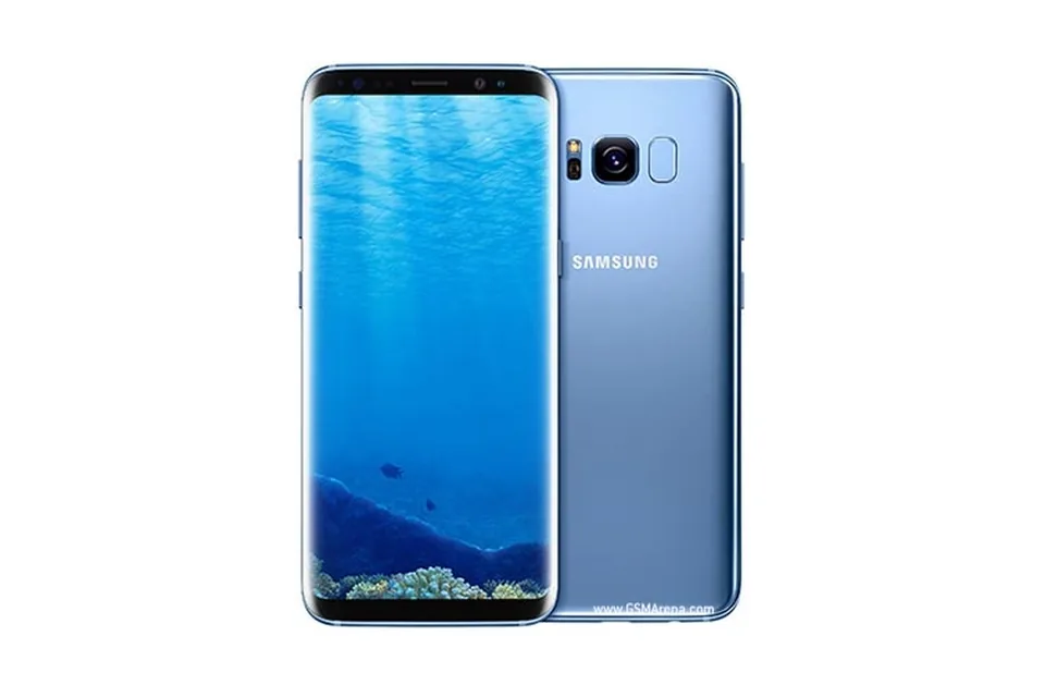Galaxy S8, shown from the back in its colours and from the front