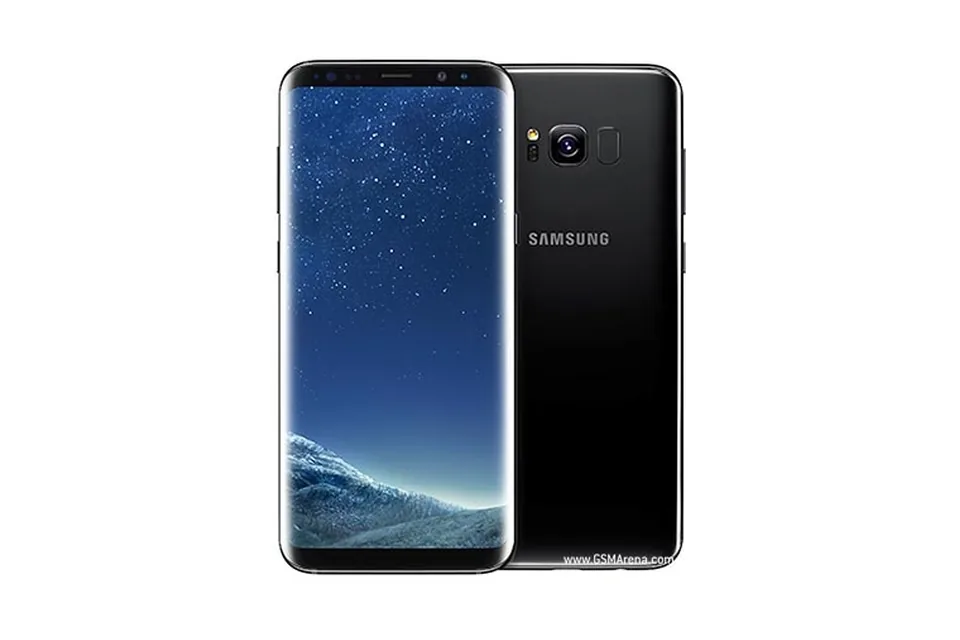 Galaxy S8+, shown from the back in its colours and from the front