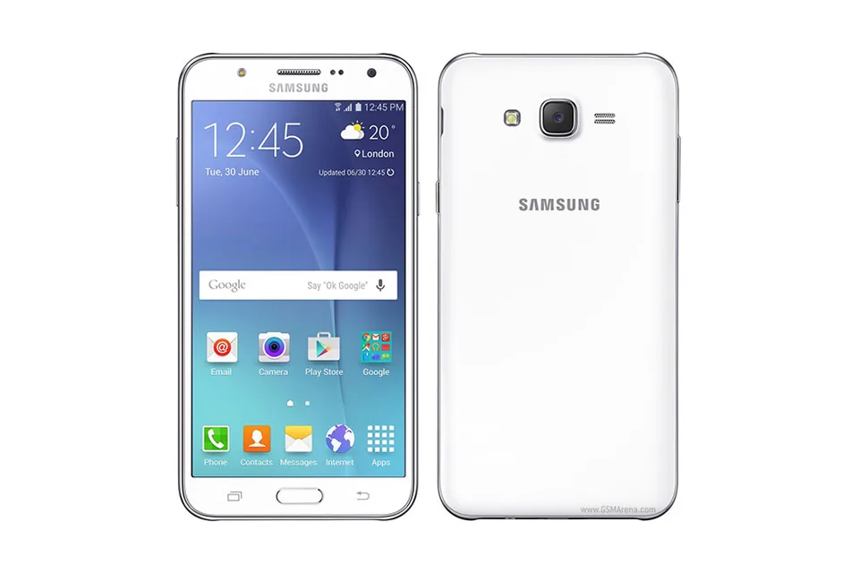 Galaxy J7, shown from the back in its colours and from the front