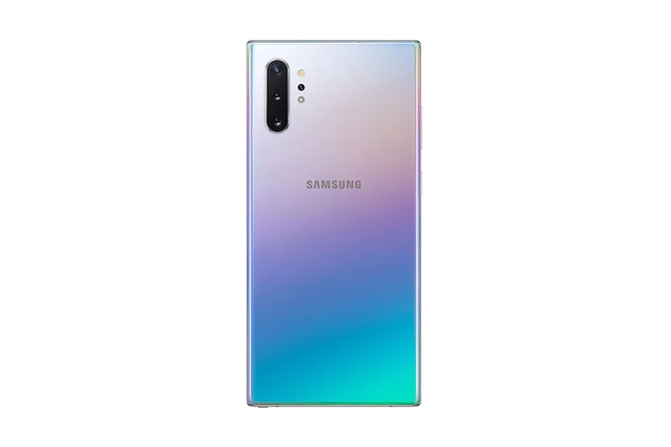 Galaxy Note10+, shown from the back in its colours and from the front