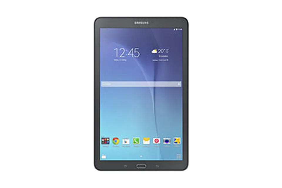 Galaxy Tab E 9.6 (SM-T560), shown from the back in its colours and from the front