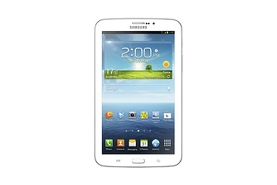 Galaxy Tab 3 7.0 (SM-T210), shown from the back in its colours and from the front